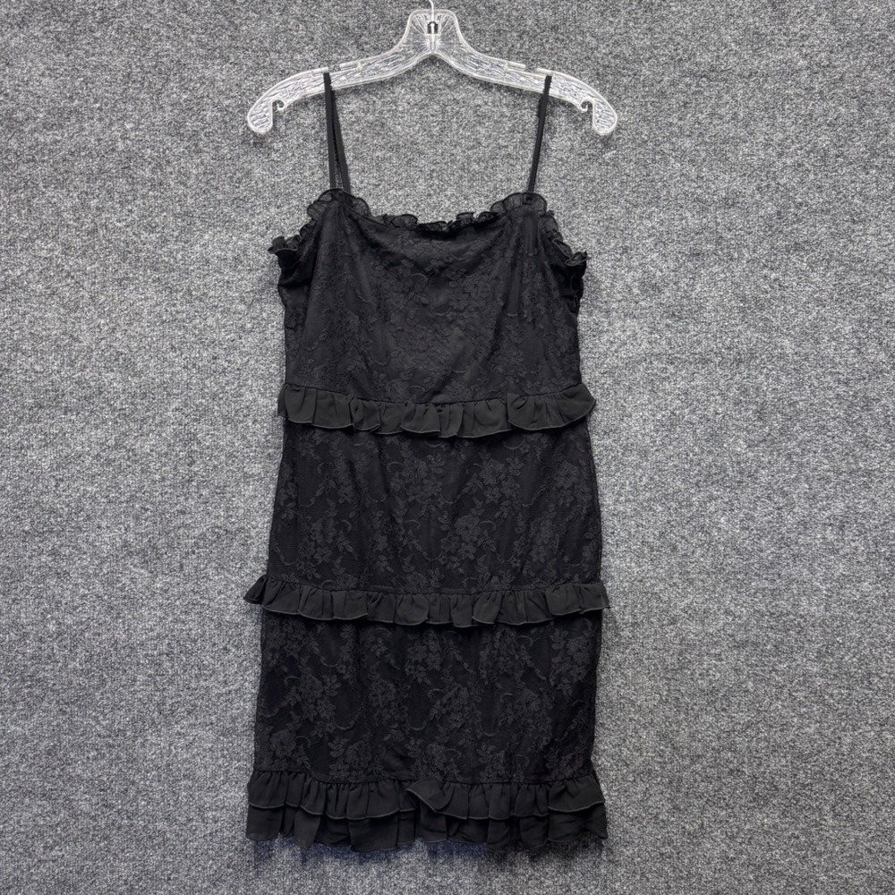 Bebe Lace Mini Dress Women M Black Ruffle Tiered Coquette Gothic Y2K Glam